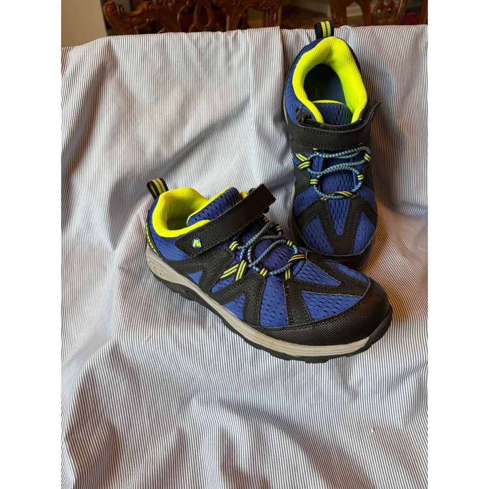 Merrell Ridge Trek Kids Hiking Shoes Blue Black Neon Yellow MF25AA3 Size 5W